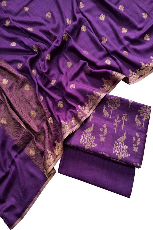 Elegant Purple Banarasi Handloom Moonga Silk Suit Set - Luxurion World