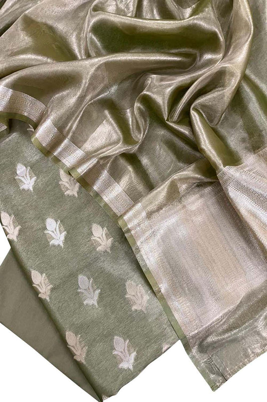 Pastel Banarasi Tissue Silk Three Piece Unstitched Suit Set