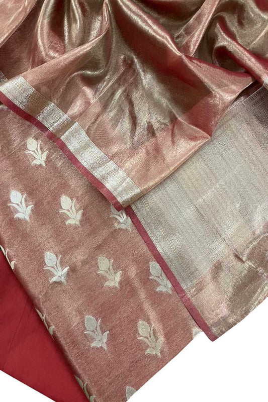 Elegant Red Banarasi Tissue Silk Three Piece Suit Set - Luxurion World