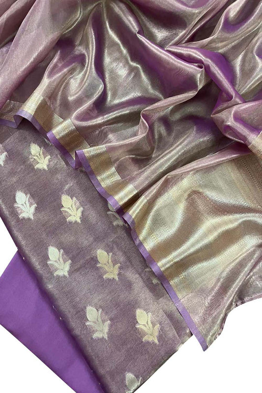 Elegant Purple Banarasi Tissue Silk Suit Set - Luxurion World