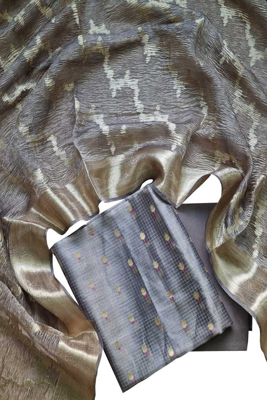 Elegant Grey Banarasi Silk Suit Set - Luxurion World