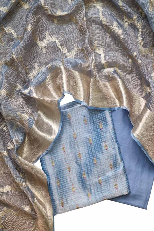 Blue Banarasi Handloom Tissue Silk Suit Set - Luxurion World