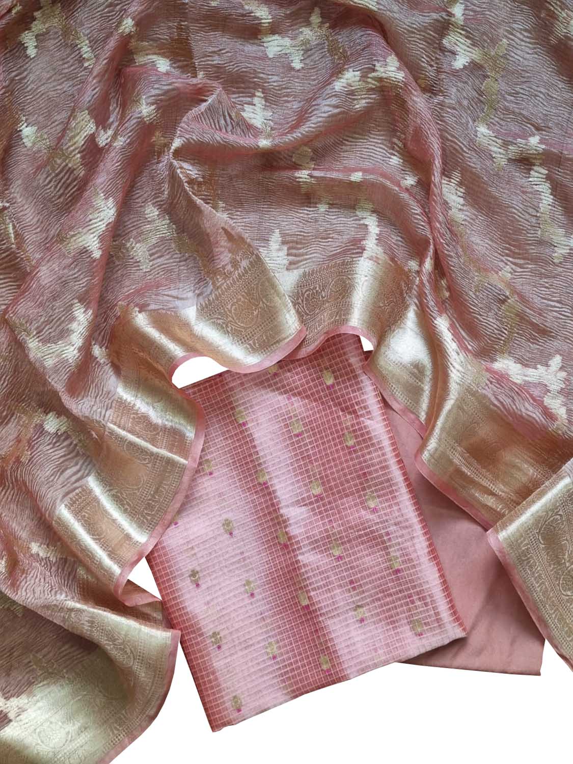 Stunning Pink Banarasi Tissue Silk Suit Set - Luxurion World