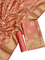Shop the Elegant Orange Banarasi Silk Suit Set - Three Piece Unstitched Ensemble - Luxurion World