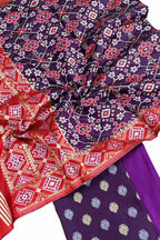 Purple Banarasi Silk Unstitched Three Piece Suit Set With Patola Dupatta - Luxurion World