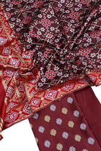Maroon Banarasi Silk Unstitched Three Piece Suit Set With Patola Dupatta - Luxurion World