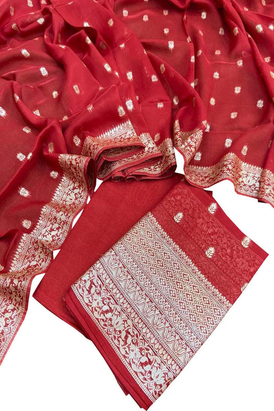 Elegant Red Banarasi Georgette Three Piece Suit Set