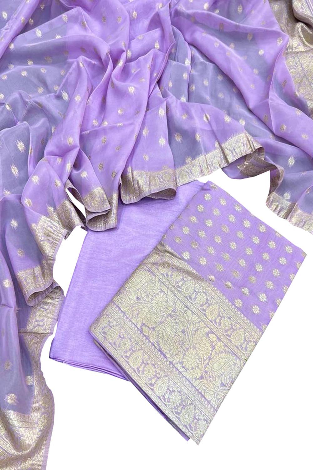 Elegant Purple Banarasi Georgette Three Piece Suit Set - Luxurion World