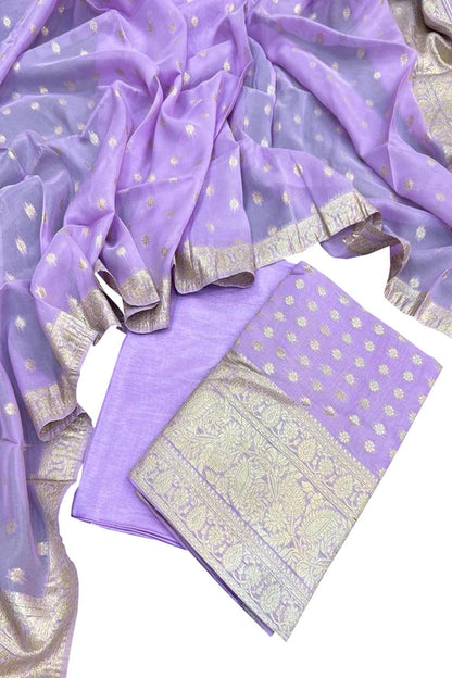 Elegant Purple Banarasi Georgette Three Piece Suit Set - Luxurion World