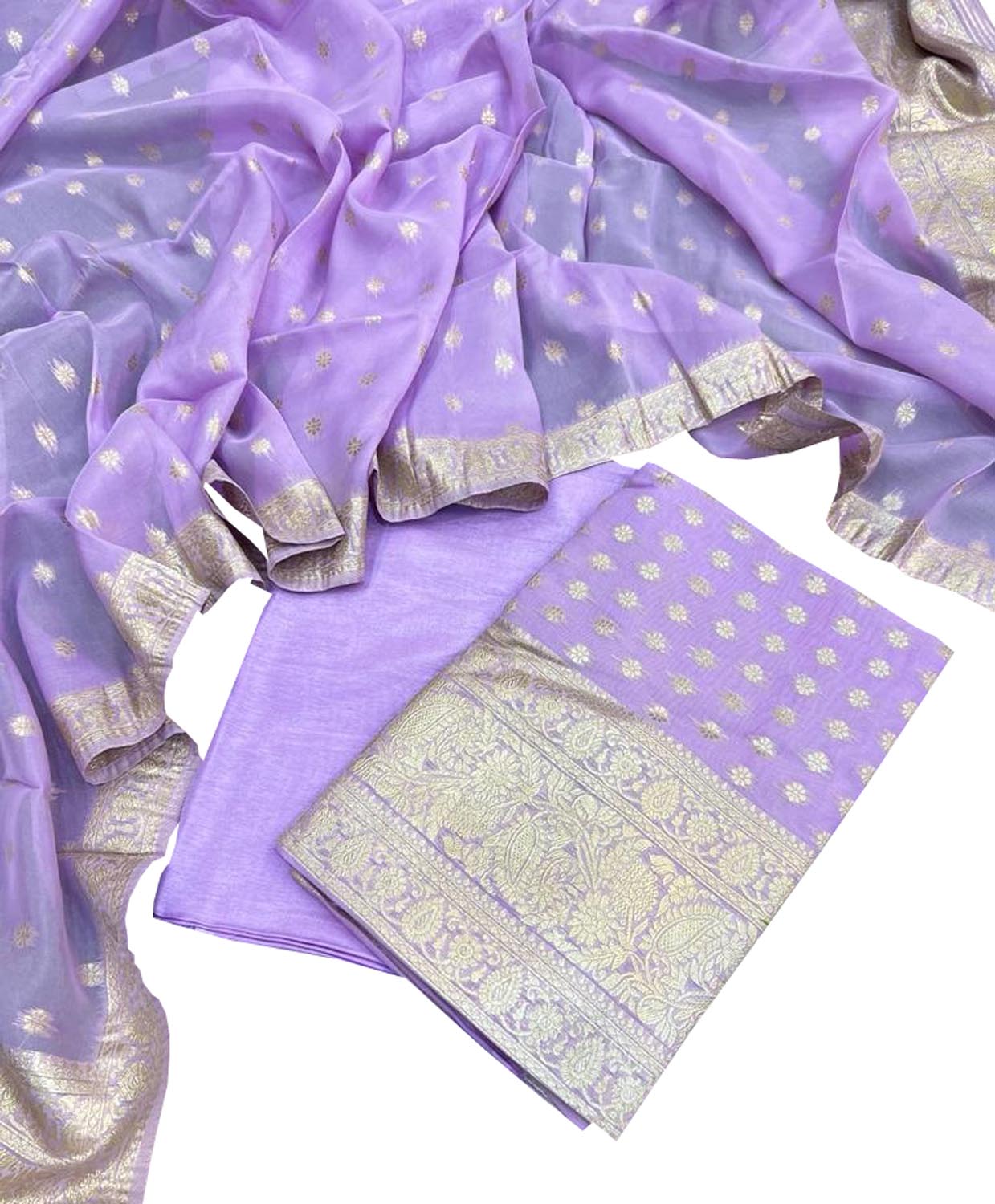 Elegant Purple Banarasi Georgette Three Piece Suit Set - Luxurion World