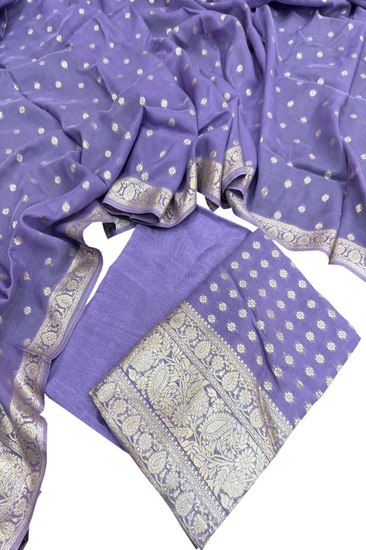 Elegant Purple Banarasi Georgette Three Piece Suit Set - Luxurion World