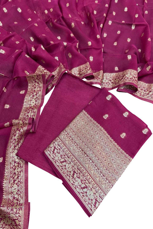 Elegant Pink Banarasi Georgette Three Piece Suit Set - Luxurion World