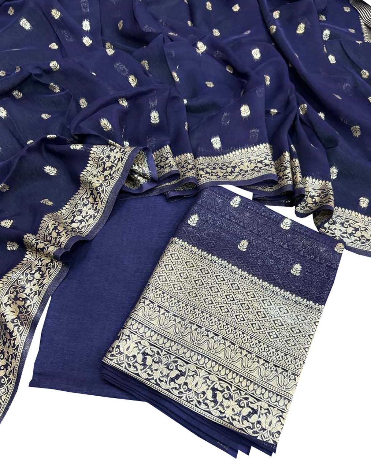 Elegant Blue Banarasi Georgette Three Piece Suit Set - Luxurion World
