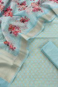 Blue Banarasi Organza Silk Three Piece Unstitched Suit Set - Luxurion World