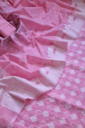 Pink Banarasi Chanderi Silk Three Piece Unstitched Suit Set - Luxurion World