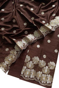 Brown Banarasi Chanderi Silk Cutwork Embroidered Unstitched Suit - Luxurion World