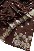 Brown Banarasi Chanderi Silk Cutwork Embroidered Unstitched Suit - Luxurion World