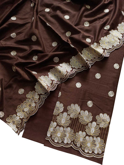 Brown Banarasi Chanderi Silk Cutwork Embroidered Unstitched Suit - Luxurion World