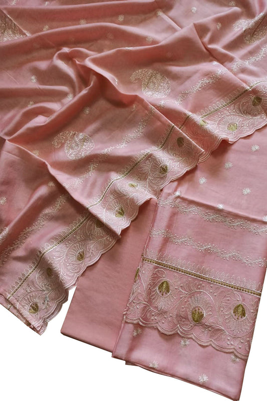 Pink Banarasi Pure Chanderi Silk Embroidered Suit Set