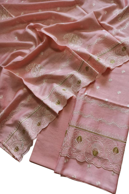 Pink Banarasi Pure Chanderi Silk Embroidered Suit Set - Luxurion World