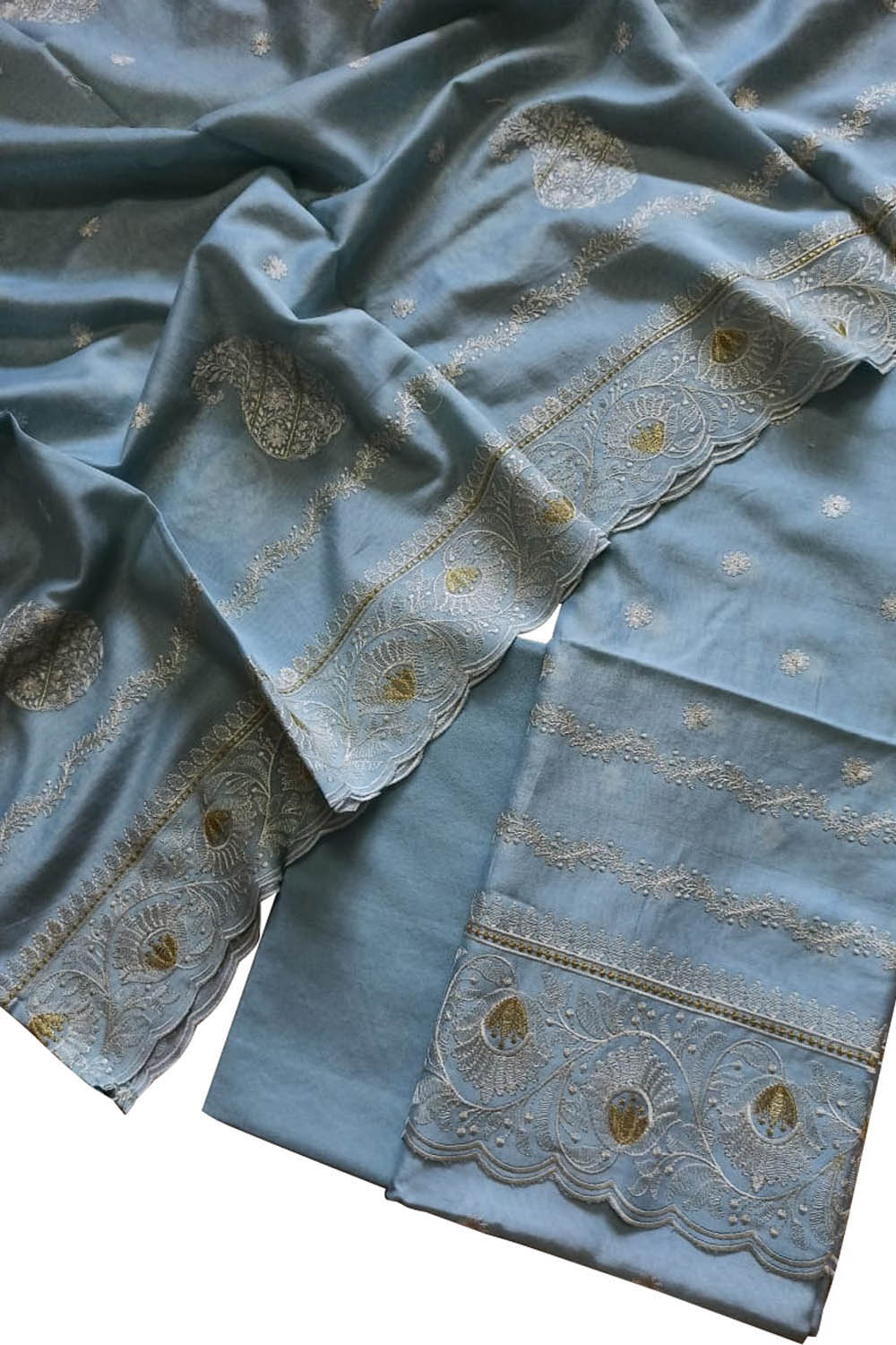Blue Banarasi Pure Chanderi Silk Embroidered Suit Set - Luxurion World