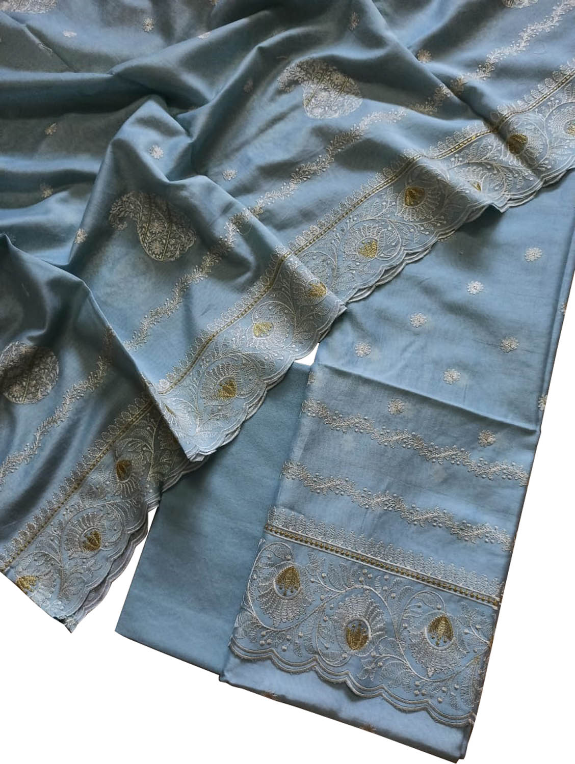 Blue Banarasi Pure Chanderi Silk Embroidered Suit Set - Luxurion World
