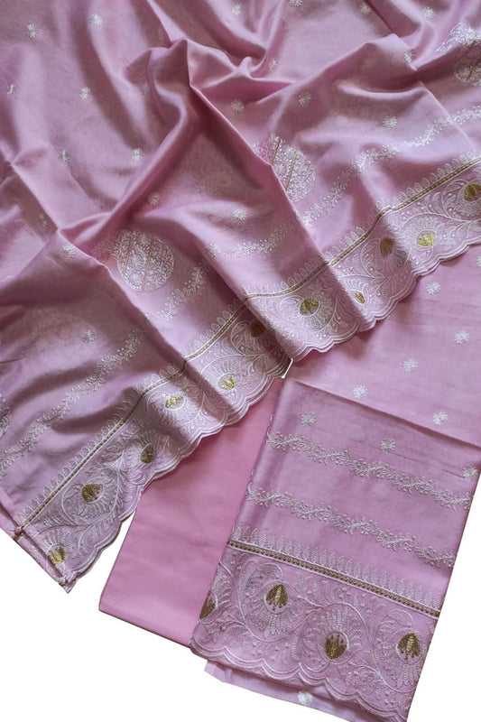 Pink Banarasi Pure Chanderi Silk Embroidered Suit Set