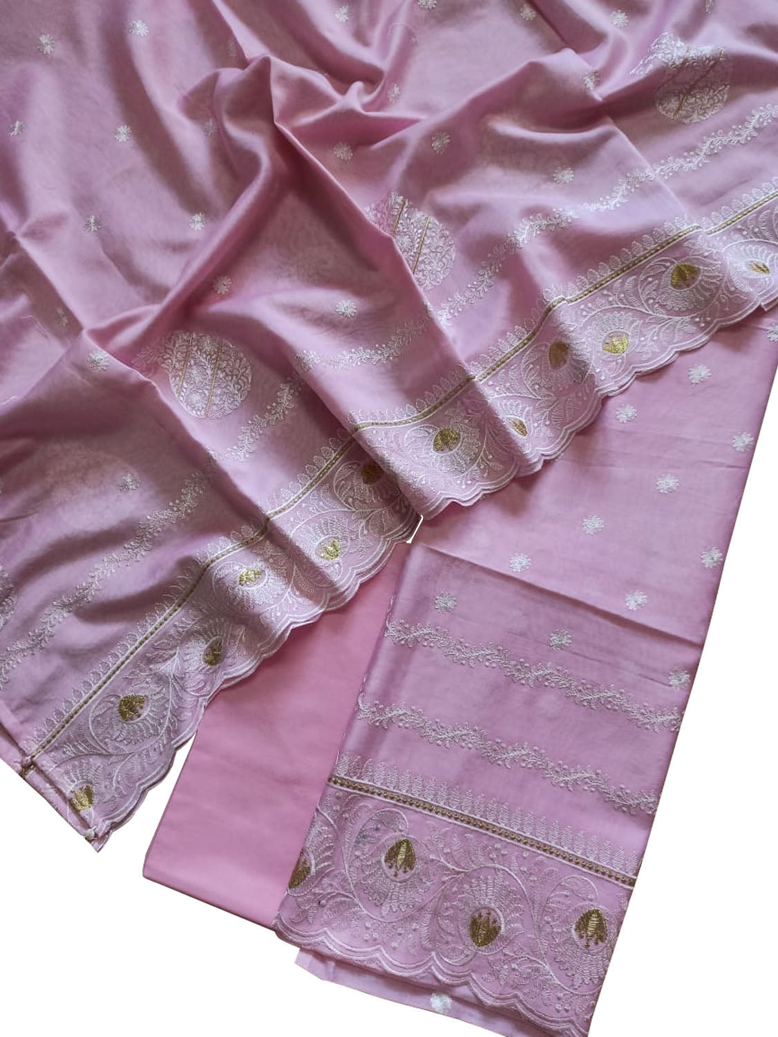 Pink Banarasi Pure Chanderi Silk Embroidered Suit Set - Luxurion World