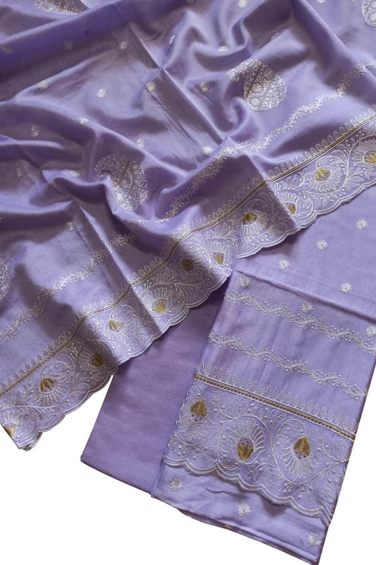 Purple Banarasi Pure Chanderi Silk Embroidered Suit Set