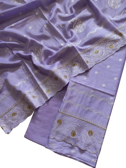 Purple Banarasi Pure Chanderi Silk Embroidered Suit Set - Luxurion World