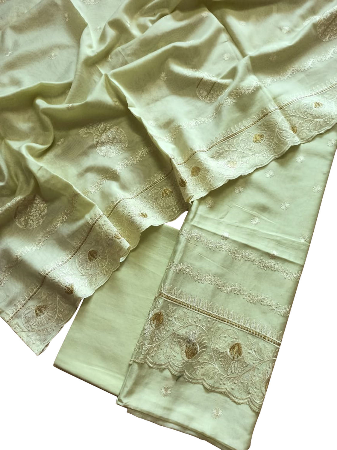 Green Banarasi Pure Chanderi Silk Embroidered Suit Set