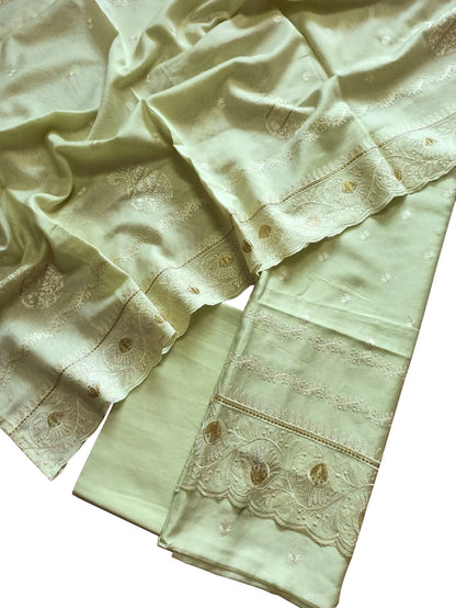 Green Banarasi Pure Chanderi Silk Embroidered Suit Set - Luxurion World