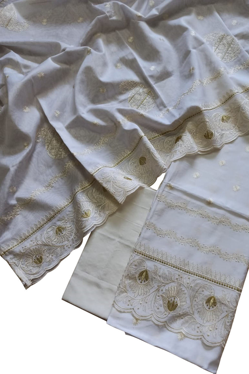 Off White Banarasi Pure Chanderi Silk Embroidered Suit Set