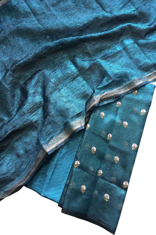 Stunning Blue Tissue Silk Embroidered Unstitched Suit Set - Luxurion World