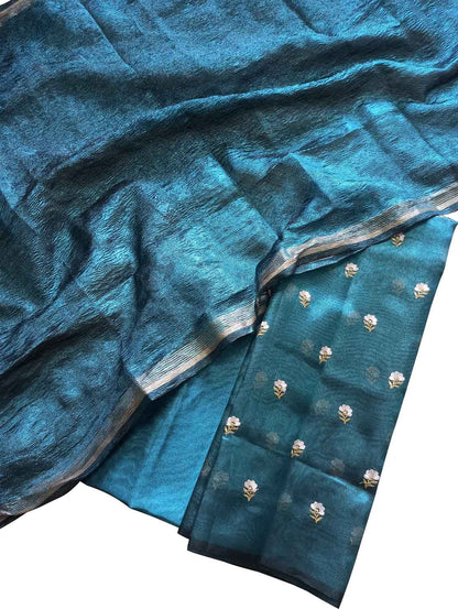 Stunning Blue Tissue Silk Embroidered Unstitched Suit Set - Luxurion World