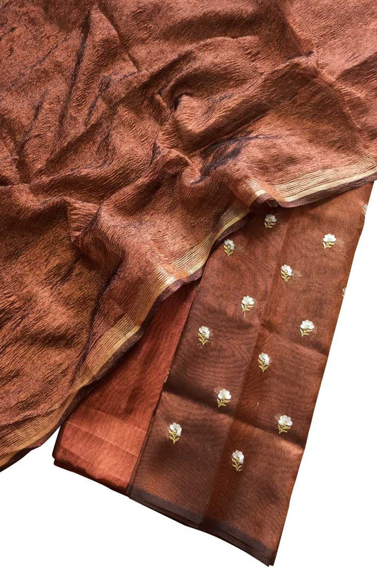 Elegant Brown Tissue Silk Embroidered Suit Set