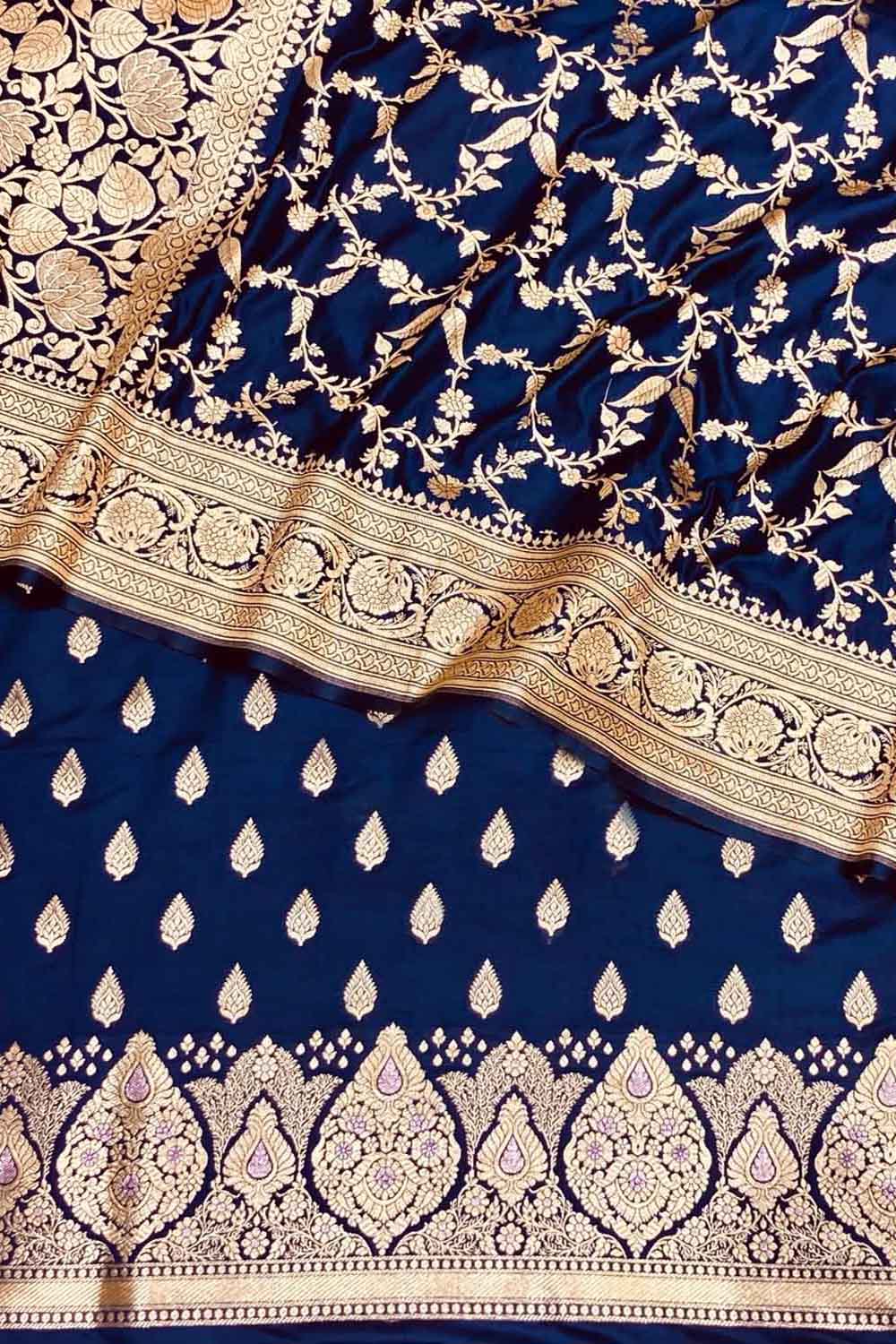 Elegant Blue Banarasi Satin Silk Suit Set: Unstitched Luxury for All Occasions - Luxurion World