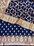 Elegant Blue Banarasi Satin Silk Suit Set: Unstitched Luxury for All Occasions - Luxurion World