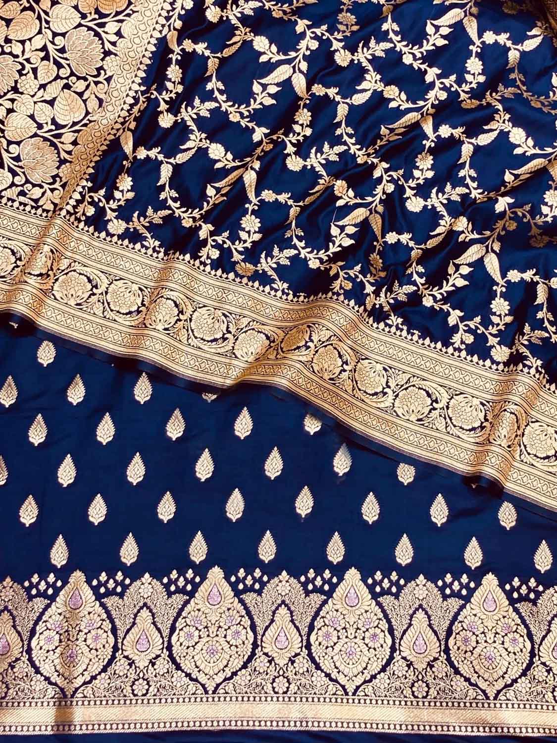 Elegant Blue Banarasi Satin Silk Suit Set: Unstitched Luxury for All Occasions - Luxurion World