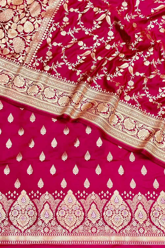 Elegant Pink Banarasi Satin Silk Three Piece Suit Set - Luxurion World