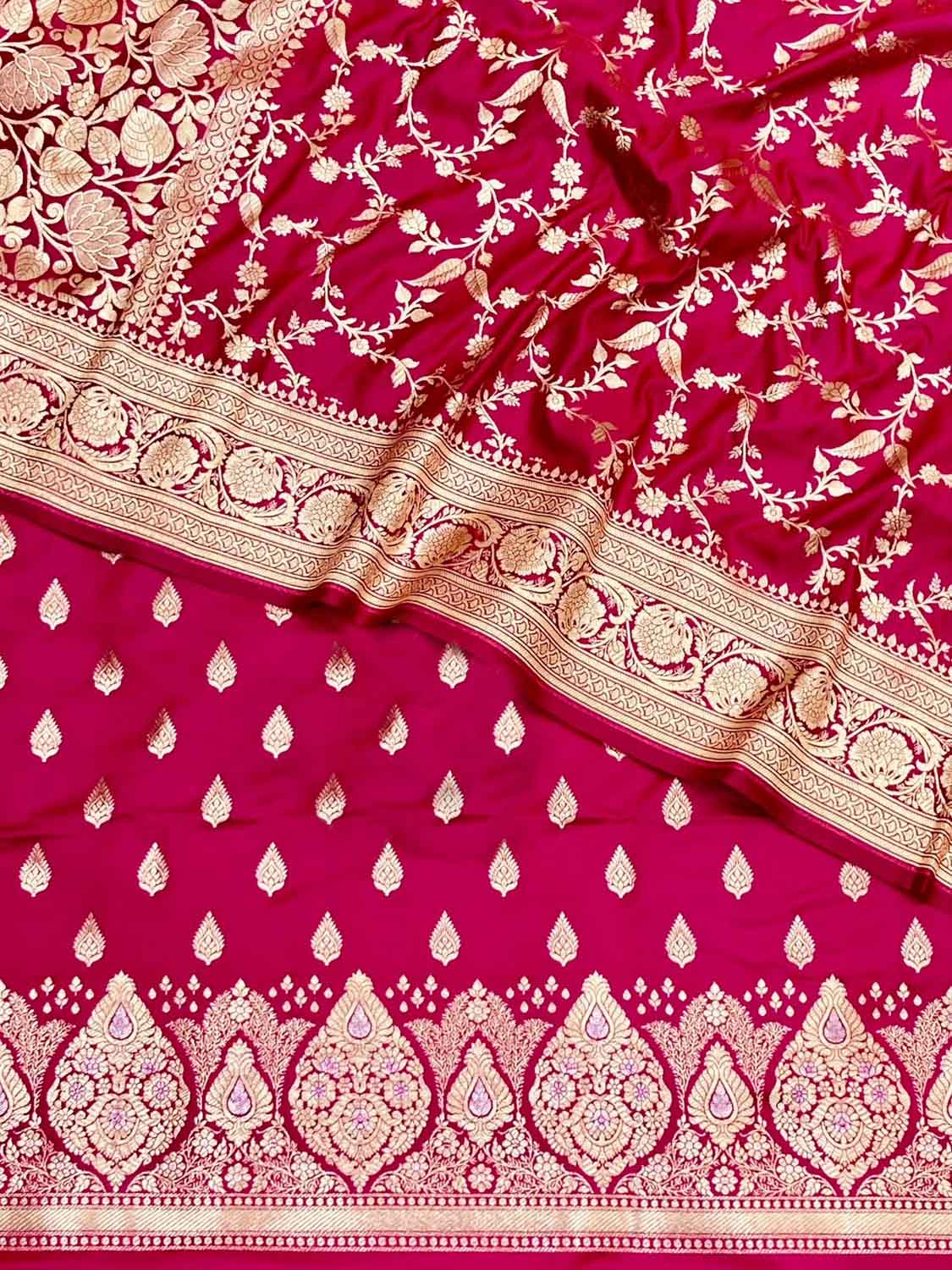 Elegant Pink Banarasi Satin Silk Three Piece Suit Set - Luxurion World