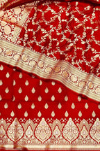Elegant Red Banarasi Satin Silk Three Piece Suit Set - Luxurion World