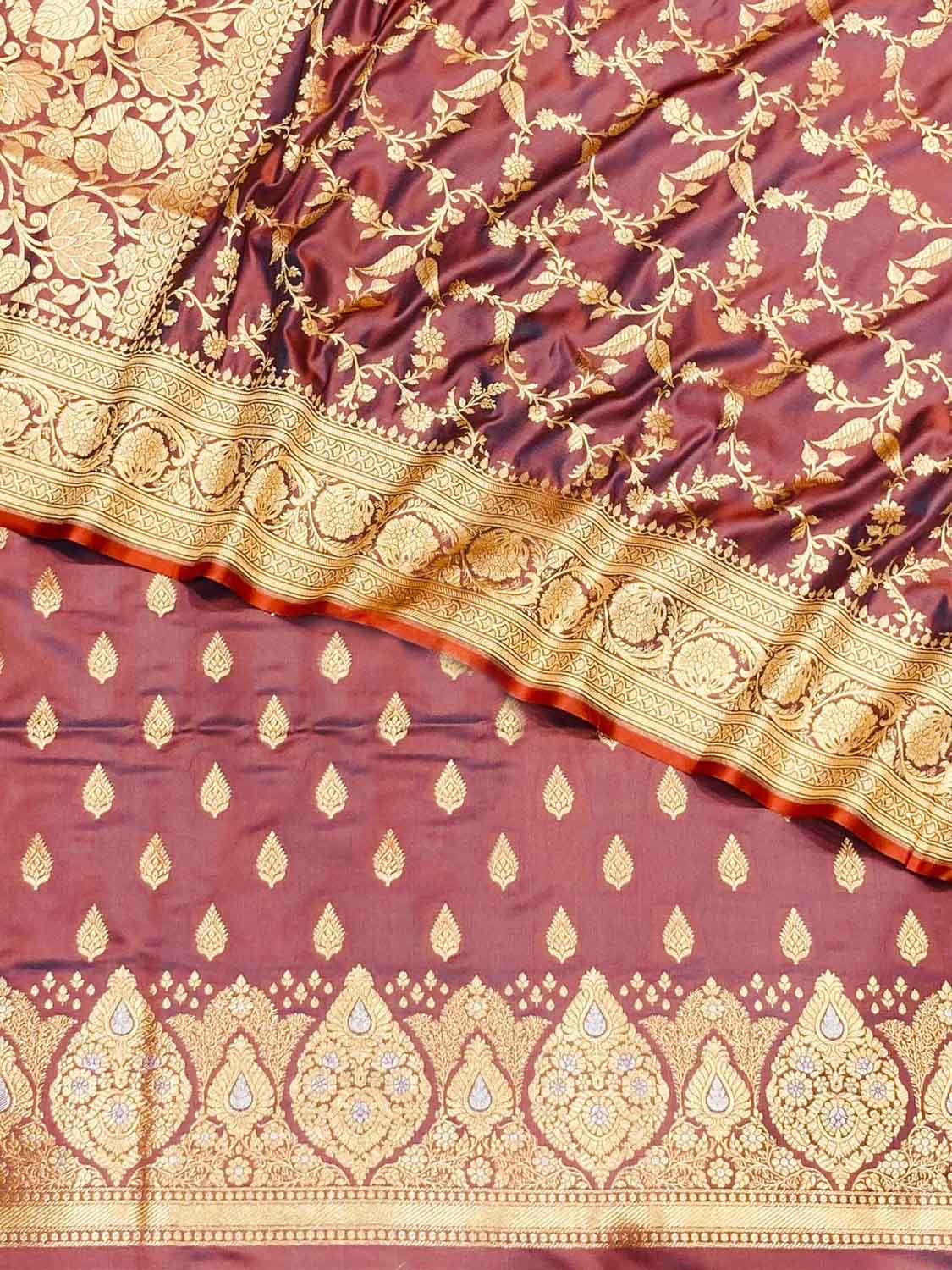 Elegant Maroon Banarasi Silk Suit Set: Unstitched & Luxurious - Luxurion World