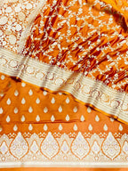 Elegant Orange Banarasi Satin Silk Three Piece Unstitched Suit Set - Luxurion World
