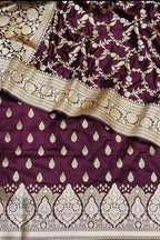 Elegant Maroon Banarasi Silk 3-Piece Suit Set - Luxurion World
