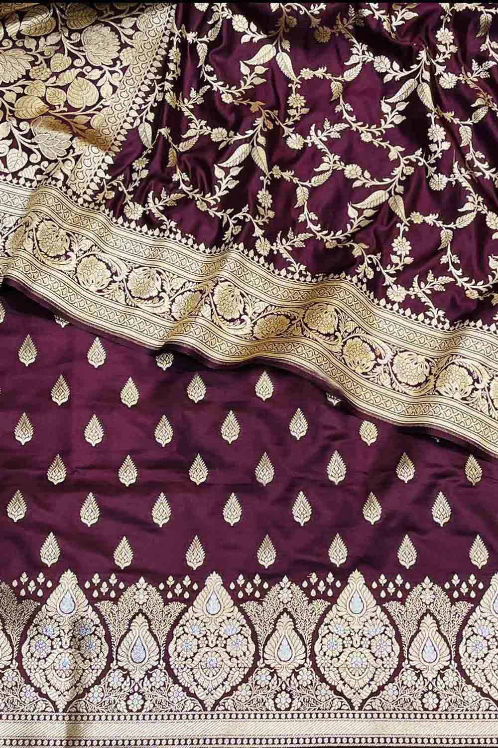 Elegant Maroon Banarasi Silk 3-Piece Suit Set - Luxurion World