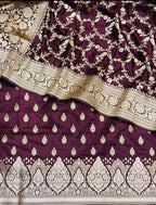 Elegant Maroon Banarasi Silk 3-Piece Suit Set - Luxurion World