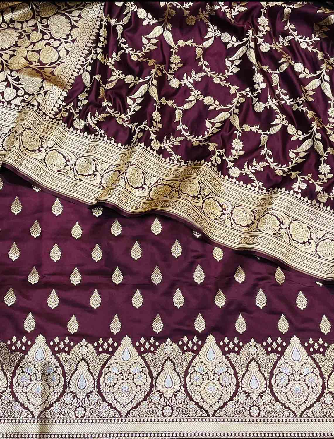 Elegant Maroon Banarasi Silk 3-Piece Suit Set - Luxurion World