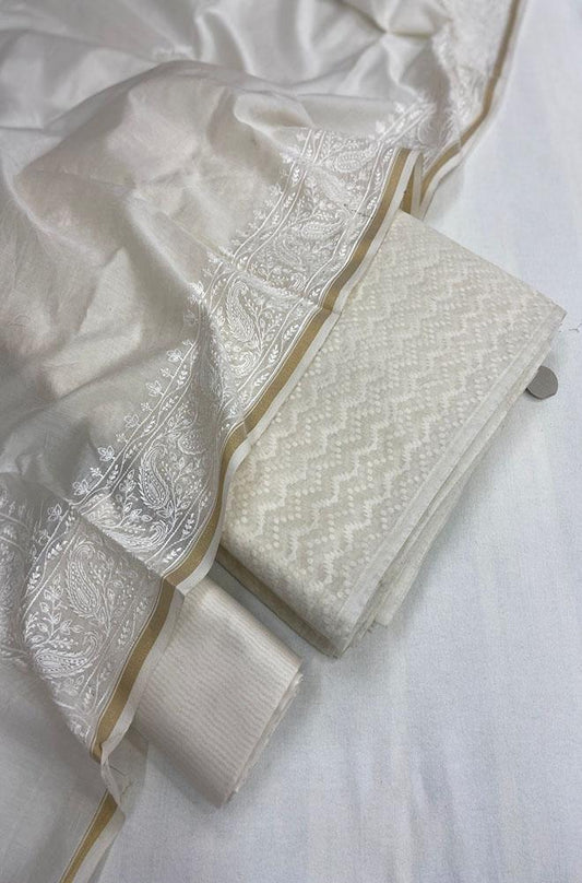 Dyeable Banarasi Cotton Three Piece Unstitched Suit Set - Luxurion World