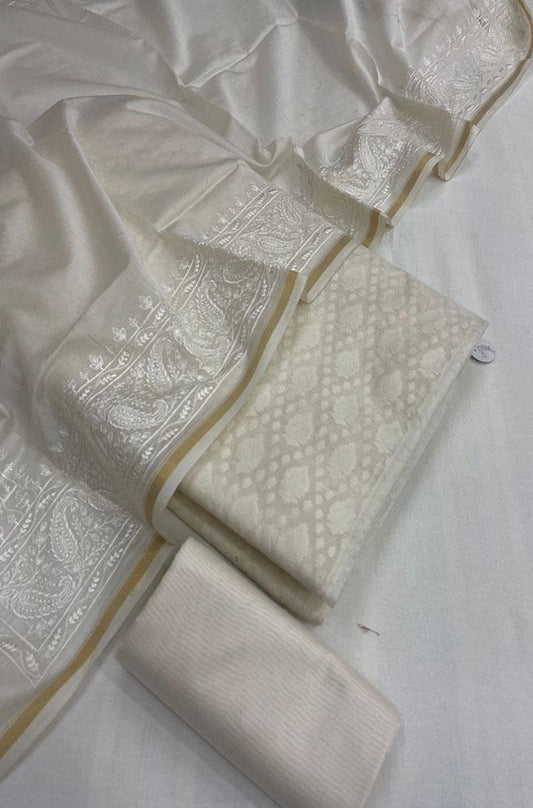 Dyeable Banarasi Cotton Three Piece Unstitched Suit Set - Luxurion World